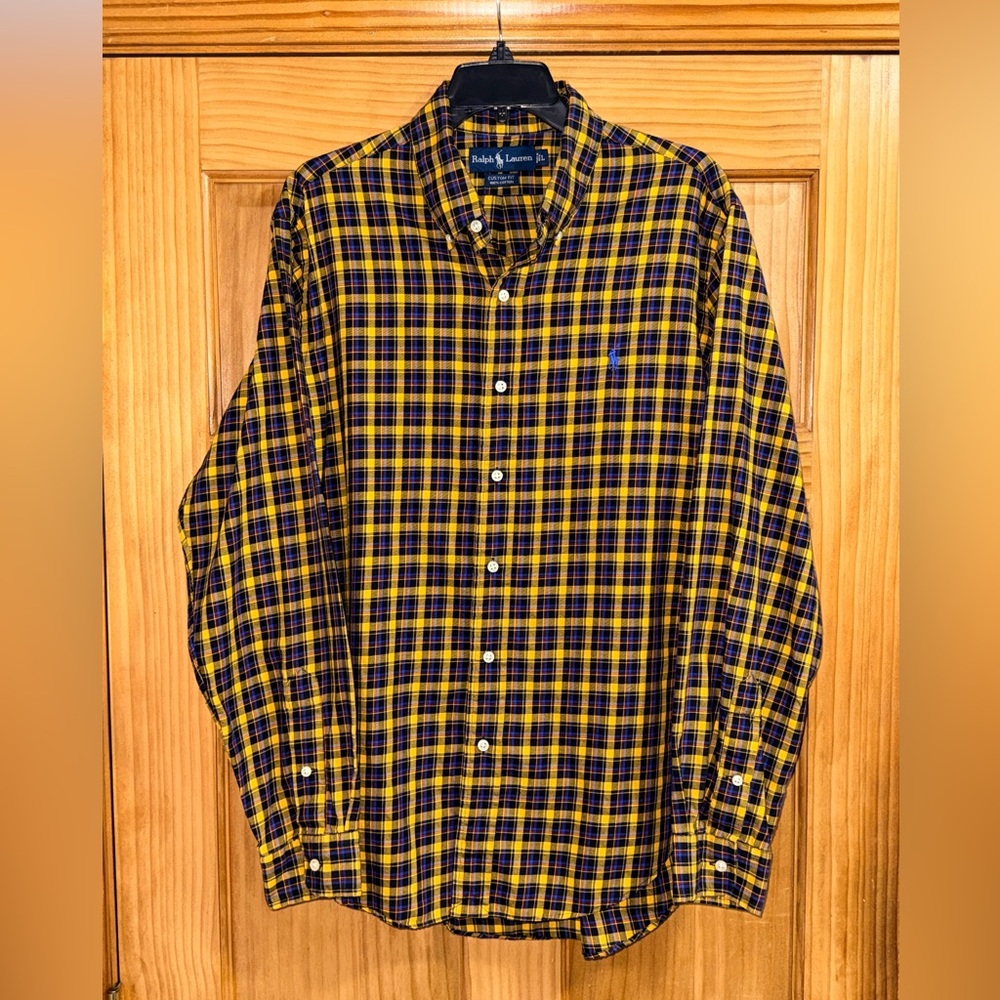 Ralph Lauren Men's Checkered Shirt in Yellow and Navy-L-EUC - Picture 3 of 11
